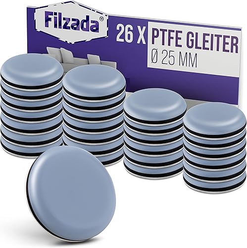 Filzada® 16x Teflongleiter Selbstklebend - Ø 25 mm (rund) - Profi Möbelgleiter/Teppichgleiter PTFE (Teflon) - Cheap-Us