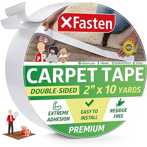 XFasten Doppelseitiges Teppichklebeband für Teppiche und Teppichböden, abnehmbar und hartholzsicher, 2 Zoll x 10 Meter, ideal für Teppiche, Teppiche über Teppiche oder empfindliche Hartholzböden - Cheap-Us