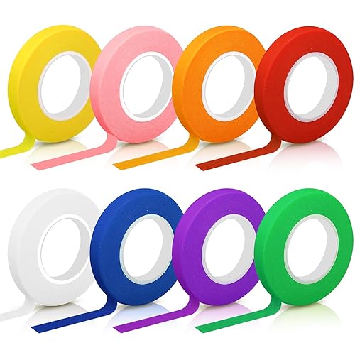 Hengxinc 8 Farbe Kreppband Malerband, 10MM*20M Farbiges Klebeband, Bunt Deko Klebeband, DIY Masking Tape Verarbeitung, Buntes Klebeband Für Handwerk Kunstunterricht Maler Kinder Wandmalereien - Cheap-Us