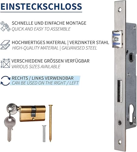 ATTAS Einsteckschloss inkl. Profilzylinder für Drehtore – Dornmaß 20 mm, für Gartentor Rohrrahmenschloss, geeignet für Rahmenprofile Rahmenschloss, Wechselfunktion, DIN-Links & DIN-Rechts Gartentür - Cheap-Us
