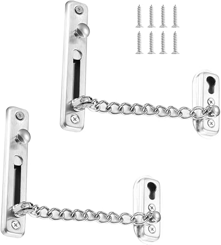 Tür Sicherheitskette,Diebstahl Kette Türkette,2 Stück Türkette aus Edelstahl GießenTürsicherung Tür Kettenschloss mit Sicher Schnalle,Türgriff Diebstahlschutz Kette mit Schrauben - Cheap-Us