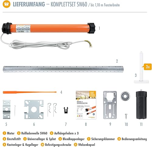 3T-MOTORS Rolladenmotor Komplettset bis 150 cm Rollladenkastenbreite, Rolladenantrieb 10 Nm SW60, inkl. Montage-Zubehör, ohne Steuerung - Cheap-Us