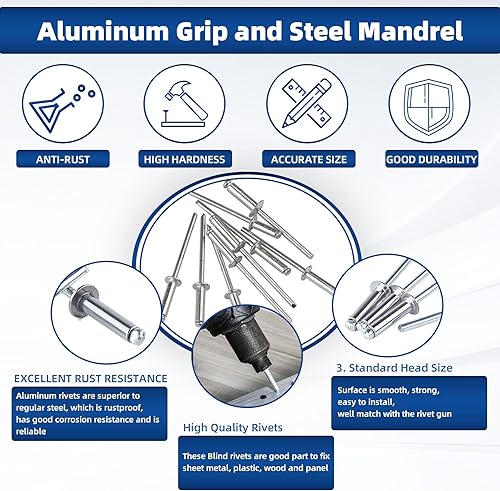 CCLIFE 420 tlg Alu Blindnieten Sortiment Popnieten Set Pop Nieten Stahlniete 2,4 3,2 4 4,8 - Cheap-Us