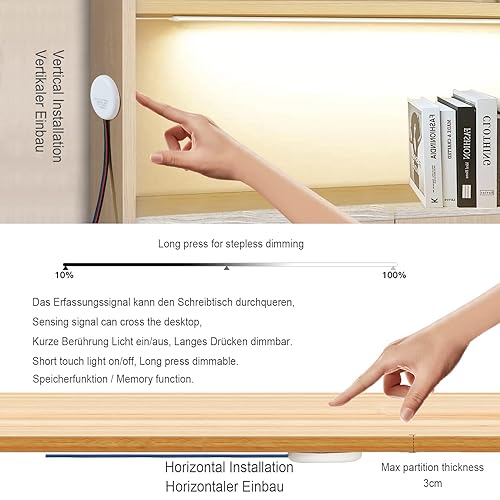 STBTECH 12V LED Touch Dimmer Schalter Verdeckt, DC 3.7-24V 3A Berührungsschalter Sensorschalter für Smart Home LED Lichtleiste, Durchdringt Holz, Stein, Glas usw, keine Löcher erforderlich(Weiß) - Cheap-Us