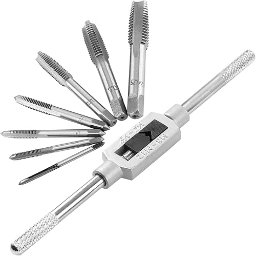KEWAYO Gewindebohrer Set,8 Stück Lager Stahl Gewindeschneider Verstellbares PRO Windeisen, Gewindeschneidsatz mit geraden Nuthähnen für Hahnschlüssel 1/16 Zoll - 1/2 Zoll,M3-M12 Tap and Die Set - Cheap-Us
