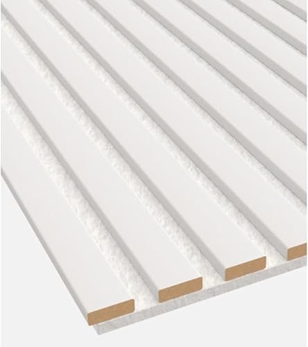 HPFloor Akustikpaneele Holz, Wandpaneele feuchtraumgeeignet, Wandverkleidung folierte Lamellen Trend Weiß mit weißen Filz, 240x60cm, 19mm - Cheap-Us