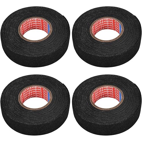 Disnace 4 Stücke KFZ Gewebeband, Auto Kabelbaum Filzband 19 mm x 15 m, Stoffauto Klebeband Schwarz, Selbstklebend Tuch Gewebeband, Auto Isolierband Gewebeband - Cheap-Us