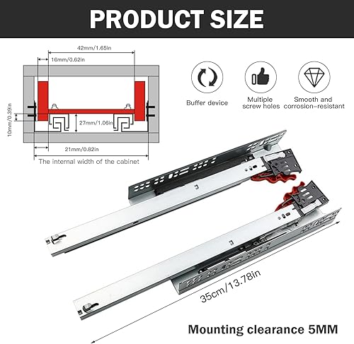 Unterflurführungen Bodenmontage Schubladenschienen, 1 Paar 350 mm Schubladenauszüge Schubkastenauszug Vollauszug, 40 KG Ladekapazität, Schubladenschienen Selbsteinzug mit Dämpfung (35CM) - Cheap-Us