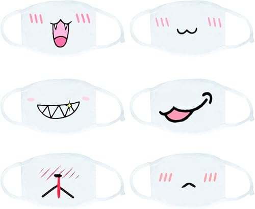 Xshelley 6 Pack Mundmaske, Unisex Baumwolle Super Cute Fashion Gesichtsmaske Anti-Staub-Maske Weiß für Jungen und Mädchen - Cheap-Us