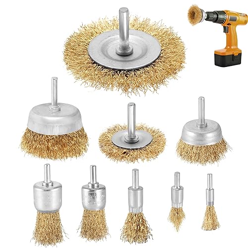 9-teilig Drahtbürste Bohrmaschine Metall Satz,Messingbürste Bürstenaufsatz,Scheiben Topfbürste Stahlbürste Rostentferner mit Schaft 6 mm - Cheap-Us