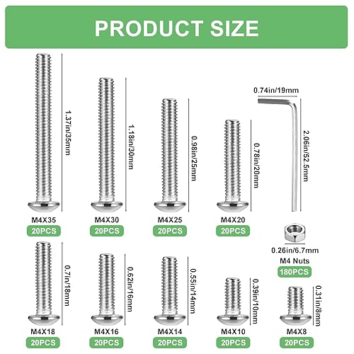 M5 Schrauben Set, 260 Stück Linsenkopf Sechskantschrauben mit Muttern Kit, Gewindeschrauben Set, Maschinenschrauben Muttern Set, Sechskantkopfschrauben und Muttern Sortiment - M5 - Cheap-Us