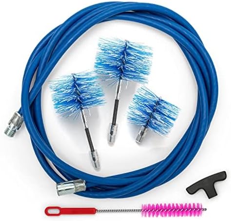 BARETTO Pelletofen-Reinigungsset, 3 Meter Verlängerung für die Pelletofenreinigung mit 90°-Biegung, Set mit 3 Nylonbürsten (2 Flex 80 mm und 100 mm, 1 Standard 120 mm) - Cheap-Us