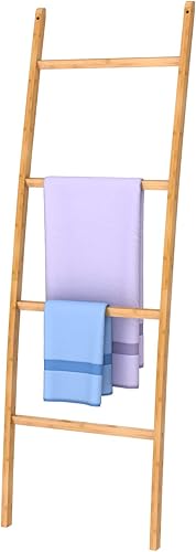 Handtuchleiter Handtuchständer Leiter Handtuchhalter Regal mit 4 Stangen, super eleganter Kleiderständer für Badezimmer Wohnzimmer, Bambus/Natur Braun (Braun) - Cheap-Us