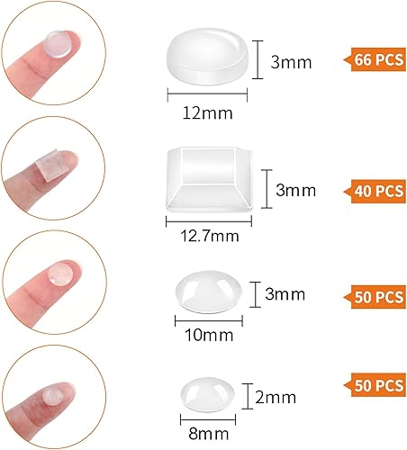 206 Stück Selbstklebend Elastikpuffer Türpuffer Transparent Gummipuffer Schutzpuffer Anschlagpuffer Anschlagdämpfer für Türen Schränke Möbel (4 Größen) - Cheap-Us