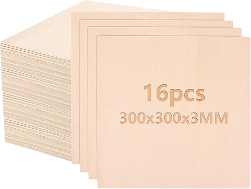 CYEER 16 Stück Sperrholzplatte 3MM, 300x300MM Sperrholz, Unbehandeltes Holz, Lindenholz, Sperrholzplatten, Balsaholzplatten für DIY Kunst und Handwerk, Laserprojekte, Hohlgravuren - Cheap-Us