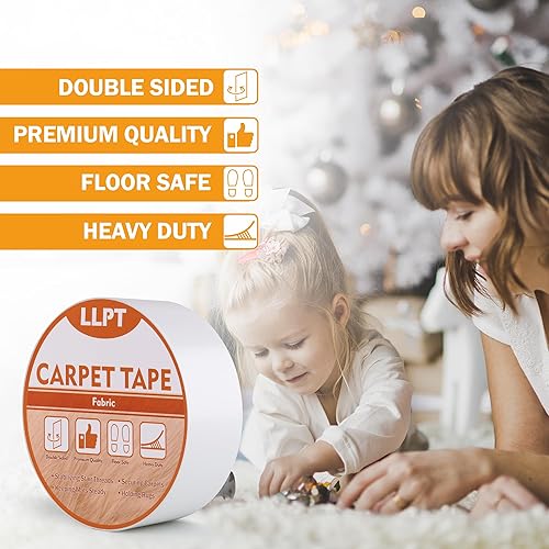 LLPT Teppich-Klebeband Doppelseitig | Rückstandsfreies Strapazierfähiges Entfernbares Einfacher Gebrauch Stark Haftendes Teppich Klebeband | für Laminat Hartholzböden (DCT527P1) | 50 mm x 27 m - Cheap-Us