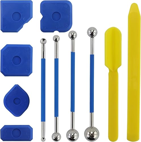 Werkzeug Schaber Kit Fugenglätter Set, 4 Stück Metallkugel Abzieher und 5 Stück Silikon Fugenglätter, Silikonfugen abzieher Caulking Werkzeug Kit Fugenglätter Set für Badezimmer, Küchenfliesen - Cheap-Us