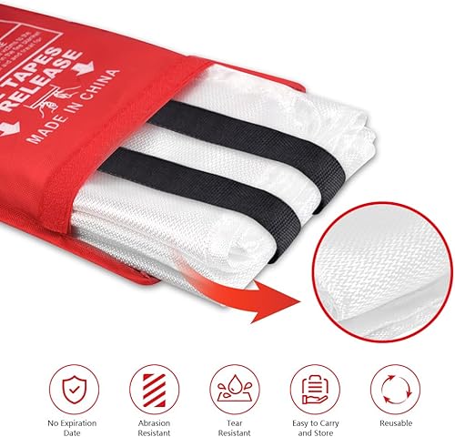 Flintronic Löschdecke Küche, 2 Stück Küche Feuerlöschdecke, Glasfaser Brandschutzdecke DIN EN 1869:2019, Premium Löschdecke, Retardant Decken für Fettbrände Auto Schule Kamin Büro Schweißen 1m x 1m - Cheap-Us