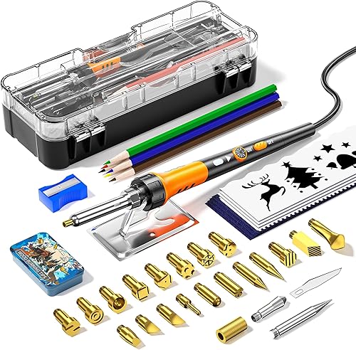 Lötkolben Set,Brandmalkolben Set 60W Einstellbare Temperatur,Brennkolben für Holz Leder Gravieren DIY Kunst,Schweißen,Skulptur Holzbrandmalerei - Cheap-Us