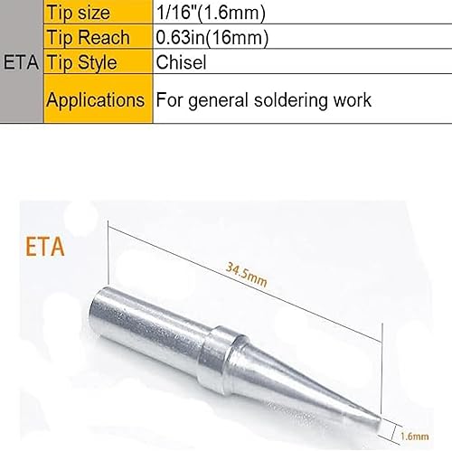 Schweißlötspitzen für ET Lötkolben, ETS ETA ETB ETT ETD Ersatz für Weller WES51 WESD51 WE1010NA PES51 Lötkolben Griff Spitze Schweißstift Düse Lötkolben Set (5PCS Spitzenset) - Cheap-Us