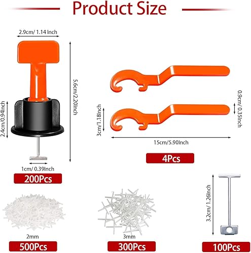 1104 Stück Fliesen Nivelliersystem Nivelierset Fliesen Nivelliersystem mit Fliesenkreuze 2mm Fliesenkreuze 3mm Fliesenschlüssel für Wand und Boden Fliesen Wiederverwendbar - Cheap-Us