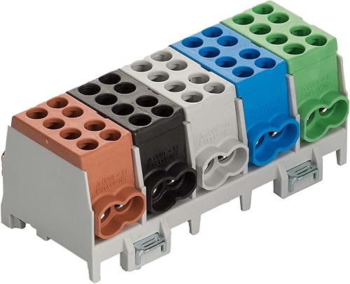 Pollmann Hauptleitungs Abzweigklemme 5 polig für Hutschiene - Strom Verteiler mit VDE, Braun / Grün / Schwarz / Blau / Grau, Kunststoff - Cheap-Us