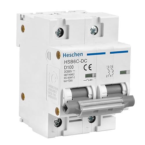 Heschen DC Miniatur-Leistungsschutzschalter, HSB6C-DC, 2 Polig, DC500V 100A, Photovoltaik-Leistungsschalter, für Solar-PV-Anlage Solarzellen Gittersystem, 35mm DIN-Schienenmontage - Cheap-Us