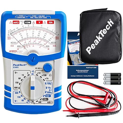 PeakTech 3385, Multimeter analog – Messgerät mit Voltmeter, Amperemeter, Durchgangsprüfer, Ohm Meter, dB, 600V AC DC 10A, geeignet für 230V Elektroinstallation, P 3385 - Cheap-Us