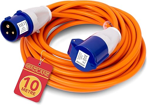 GADLANE CEE Verlängerungskabel 10m - Robustes Wohnwagen Kabel, 16 Ampere 240V Camping Kabel - Gut Sichtbares Orangefarbenes CEE Kabel 10m - Camping Stromkabel Ideal für Wohnmobil (10 Meter) - Cheap-Us