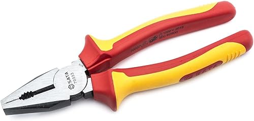 SATA ST70333ST, VDE Isolierte Koombinationszange 210 mm/8 inch mit rutschfestem TPE-Griff und Körper aus Chrom-Nickel-Stahl für hohe Belastbarkeit - Cheap-Us
