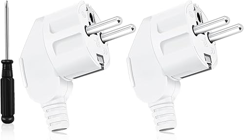 ZIOYA Schuko Stecker 2 Stücke Schukostecker Außenbereich Winkelstecker Stecker 250V/16A Stromstecker mit Schraubendreher Gelten Haushaltsgeräten Beleuchtungslampen Kleingeräten Steckdosen Weiß - Cheap-Us