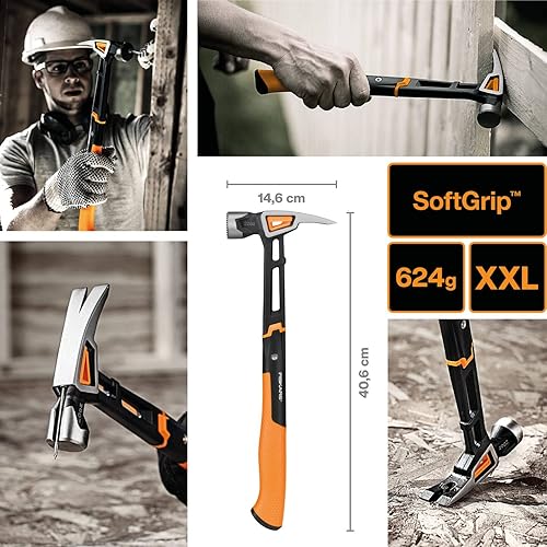 Fiskars Universalhammer IsoCore L zum Einschlagen der Nägel, Länge: 34 cm, Gewicht: 0,91 kg, Schwarz/Orange, 1020214 - Cheap-Us
