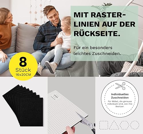 STARKL® [4mm] Filzgleiter selbstklebend zum Zuschneiden I 8 Stück 16 x 20cm I Filzgleiter für Stühle I Filz selbstklebend I Möbelgleiter aus hochwertigem Nadelfilz I Stuhlgleiter Klebefilz (Grau) - Cheap-Us