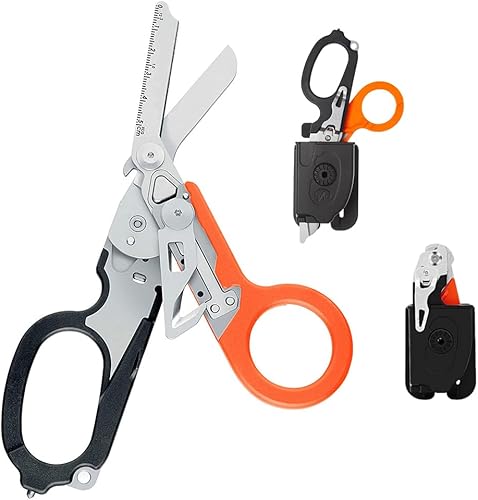 Rppiup Trauma Schere Multitool,6-in-1 Notfallschere rettungsschere, Rettungsdienst Schere Raptor mit Holster, multifunktionsschere, Glasbrecher, Faltbare Scherenzange aus Edelstah für Rettungskräfte - Cheap-Us