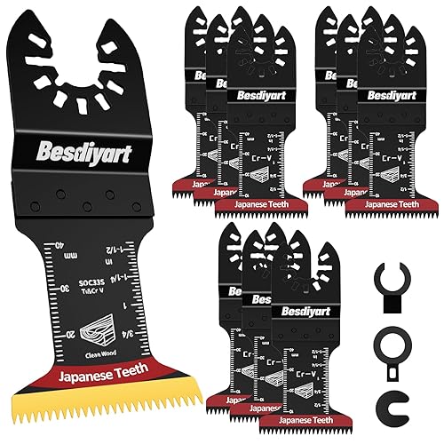 Besdiyart 10 Stück Gebogene Oszillierende Sägeblätter, Titan-Beschichtung 45mm Breite Multi-Tool Sägeblätter mit Japanischen Zähnen für Holz, Universal Quick-Lock Multi-Tool Zubehör - Cheap-Us