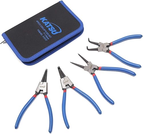 KATSU Sprengringzangen-Satz, 4 Stück 7' 175mm Sicherungsring-Zangen Satz mit Rutschfestem Griff in Tasche, Gebogen/Gerade Seegeringzange Innen/Außen 415727 - Cheap-Us