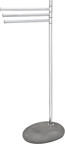 WENKO Kleider- und Handtuchhalter Pebble Stone, mit 3 beweglichen, parallelen Armen, natürliches Design - Steinoptik, extra schwere Bodenplatte, 38 x 84 x 23 cm, Grau - Cheap-Us