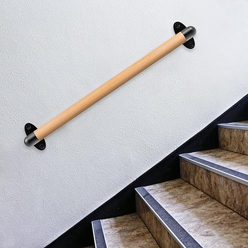 SELEWARE 26 Zoll Holz Handlauf Indoor-Treppen Handlauf Wandmontage Handlauf w / robuste Metall-Halterungen, Barrierefreie Treppe Haltegriff für ältere Menschen, 1,3 Zoll rund - Cheap-Us