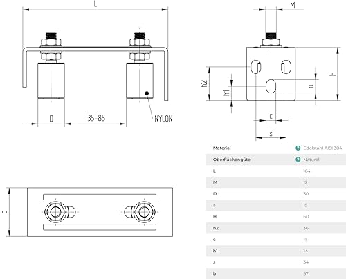 Sellon24® Tor Führung Führungsbock Führungsrolle Rolle Führungsbügel Schiebetor Rolltor (Edelstahl H8/12-2S) - Cheap-Us