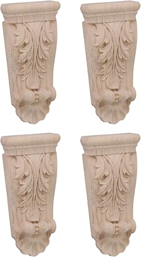 Yibuy Europäische Türdekoration, geschnitzte Eck-Onlay, 10 x 4,5 x 1,7 cm, Holzfarbe, 4 Stück - Cheap-Us