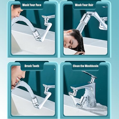 YRAKOZIN 1440 Grad Drehbarer Multifunktionaler Verlängerungshahn, Wasserhahn Aufsatz mit 2-Fach Einstellbarer Perlator für Küche Bad, 1080° Wasserhahn Verlängerung mit Perlatoren - Silber - Cheap-Us