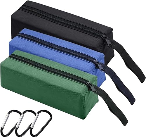 Kleine Tragbare Werkzeugtasche 3 Stück Wasserdicht Reißverschluss Aufbewahrungstasche mit 3 Bergsteigerschnallen, Werkzeug-Kits, Mehrzweck Segeltuch Beutel(Schwarz, Grün, blau) - Cheap-Us