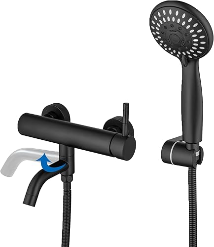 BAITUJIE Badewannenarmatur Schwarz, Mischbatterie Badewanne mit 3 Funktionen Handbrause Wasserhahn Bad Schwarz Matt mit 90° Drehbaren Auslauf Armaturen Badewanne - Cheap-Us