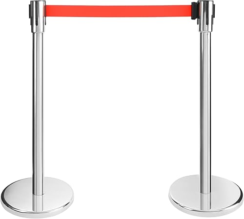 Arebos Personenleitsystem | 2 Stück | Absperrständer | Absperrband | Absperrpfosten | Abgrenzungspfosten | Bandfarbe: Rot | Bandlänge: 190 cm | im Innen- und Außenbereich einsetzbar - Cheap-Us