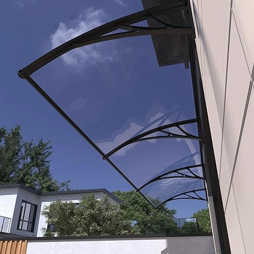 Vordach Haustür Überdachung,Türvordach,Modernes Design Haustürvordach Pultvordach aus 2.5mm Dicke Transparentes Polycarbonat und Schwarz Rahmen,60/80/100/120/150 cm Breite (60x110cm/24 x43) - Cheap-Us