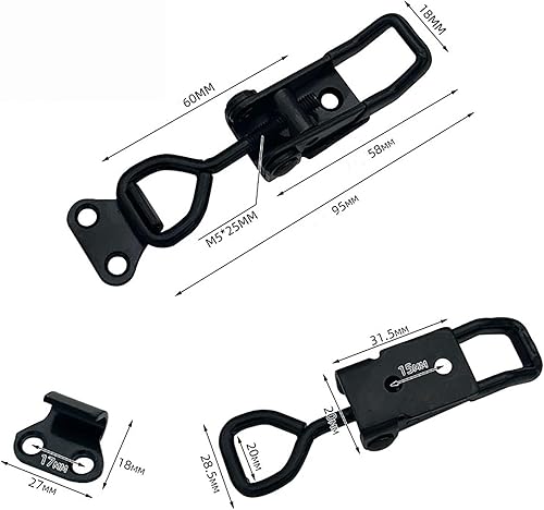 Anhoer Spannverschluss 100kg Edelstahl Spannverschluss Metall Kistenverschluss Knebelverschlu Hebelverschluss Verstellbar Metall Hebel, für Kisten Schrank Schränke (4, Schwarz - 3 Löcher) - Cheap-Us