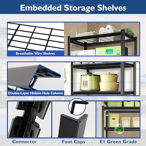 PACHIRA Verstellbares Schwerlastregal, 183 x 80 x 40 cm Garagenregal Gesamt Tragkraft bis 750kg, Robuste Lagerregale, Vorratsregal mit Stahlgestell, Kellerregal für Küche, Abstallraum, Büro - Cheap-Us