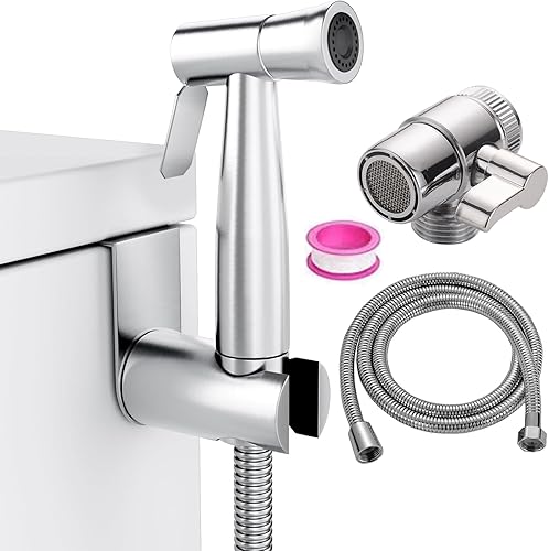 Bidet Edelstahl Handbrause, Toilettensprühgerät Edelstahldusche und Baby-Stoffwindelsprüh-Kit - mit Wasserhahnspender, Schlauch- und Hakentoilette oder Wandhalterung - Cheap-Us