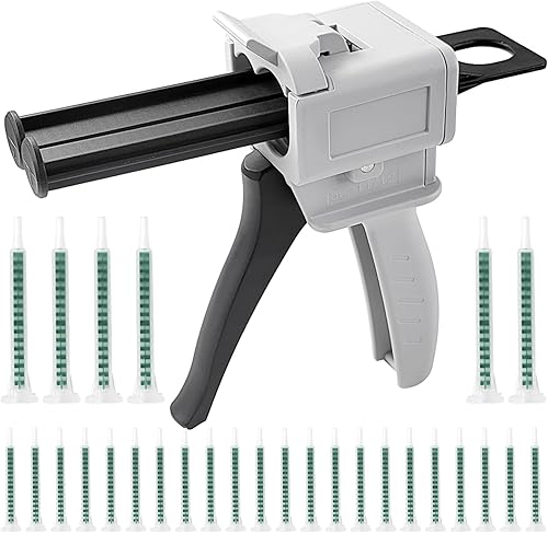 Klebepistolen-Set, Dosierpistole zum Mischen, mit 50 Stück Mischröhrchen F08, AB-Kunststofftube, Klebepistole, 1:1 Presse Pistole, Leicht, Flexibel und Langlebig (grau) - Cheap-Us