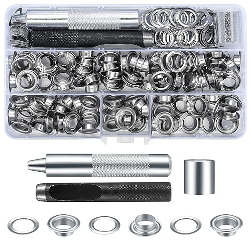 120 Sätze Ösen Werkzeug Set, Ösen Scheiben Ösenzange Kit, 10 mm Metall Tülle Ösen Grommets Setzwerkzeug Ösenzange mit Stanzwerkzeug für Planen/Leder/Gewebe/Vorhang/Poo/Abdeckung Ösen - Cheap-Us